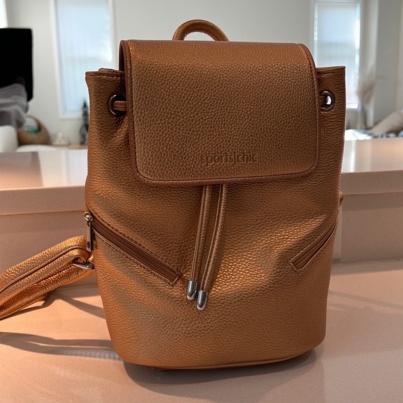 NWOT SportChic Women’s Vegan Mini Backpack | Metallic Gold - Picture 1 of 10